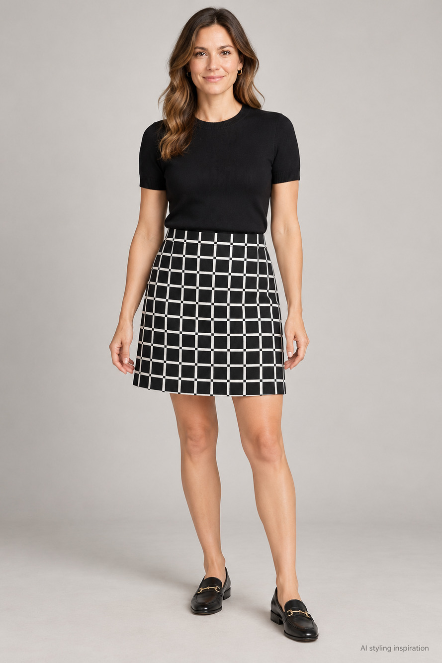 Ann Taylor Black & White Windowpane A-Line Skirt Size 8